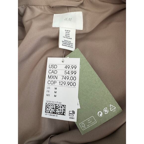 New H&M Loose Fit Tan Blazer Jacket Double Button  M - Picture 6 of 9